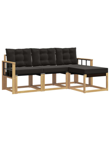 Set di divani da esterno con cuscino 4 pcs Bianco e Nero