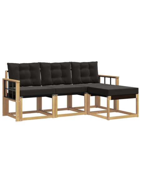 Set di divani da esterno con cuscino 4 pcs Bianco e Nero