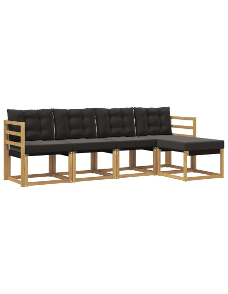 Set di divani da esterno con cuscino 5 pcs Bianco e Nero