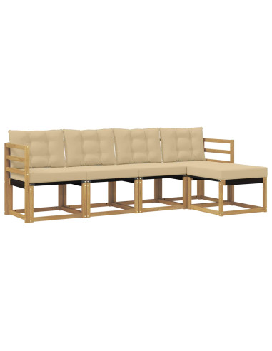 Set di divani da esterno con cuscino 5 pcs Bianco e Beige