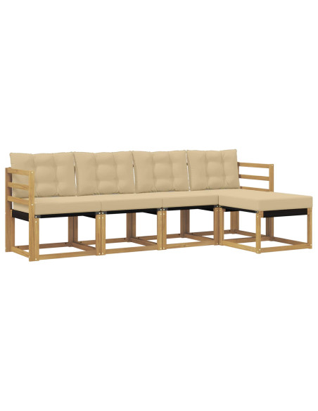 Set di divani da esterno con cuscino 5 pcs Bianco e Beige