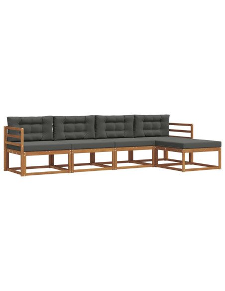 Set di divani da esterno con cuscino 5 pcs Naturale e Antracite