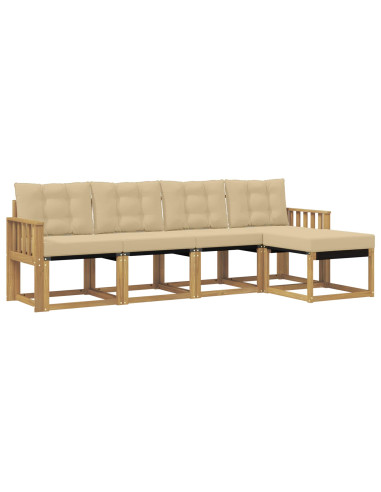 Set di divani da esterno con cuscino 5 pcs Bianco e Beige