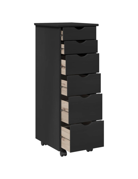 Mobile con Ruote Nero 34 x 39 x 93,5 cm Legno di Pino Massello