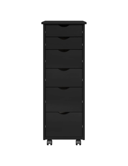 Mobile con Ruote Nero 34 x 39 x 93,5 cm Legno di Pino Massello