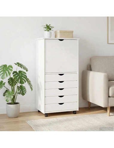 Mobile con Ruote Bianco 53 x 39 x 103 cm Legno di Pino Massello