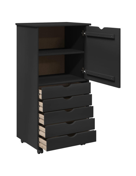 Mobile con Ruote Nero 53 x 39 x 103 cm Legno di Pino Massello