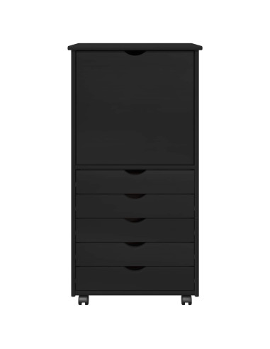 Mobile con Ruote Nero 53 x 39 x 103 cm Legno di Pino Massello