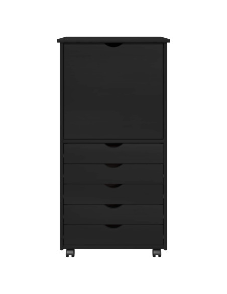Mobile con Ruote Nero 53 x 39 x 103 cm Legno di Pino Massello