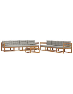 Set di divani da esterno 9 pcs Grigio Naturale e Chiaro 2