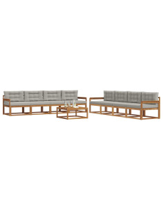 Set di divani da esterno 9 pcs Grigio Naturale e Chiaro 2