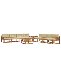 Set di divani da esterno con cuscino 9 pcs Naturale e Beige 2