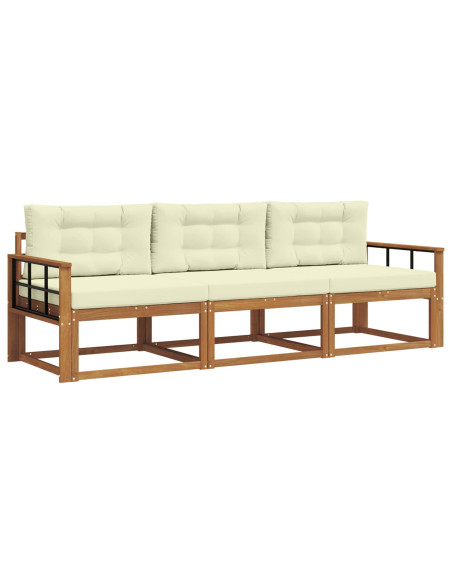 Set di divani da esterno con cuscino 3 pcs Naturale e Crema