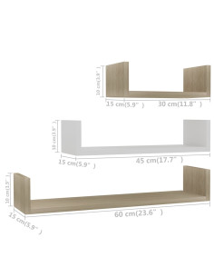 Mensole a Muro 3 pz Bianco e Rovere Sonoma in Legno Multistrato