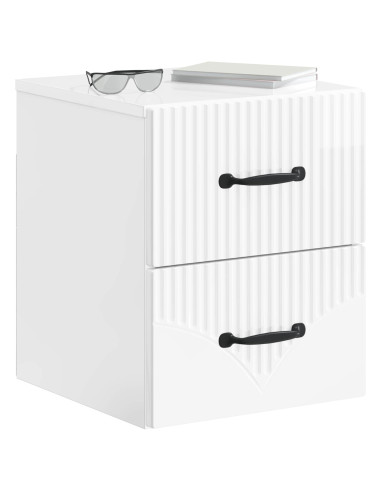 Mobiletto da notte a muro Bianco Lucido 34,5 x 33 x 40 cm