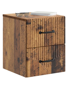 Mobiletto da notte a muro Legno antico 34,5 x 33 x 40 cm 2