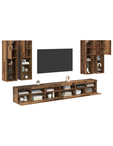 Set di Mobiletto da TV a Parete 7 pcs Legno vecchio