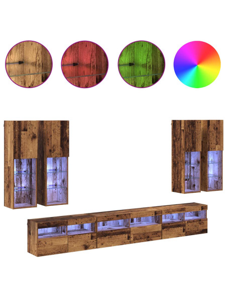 Set di Mobiletto da TV a Parete 7 pcs Legno vecchio