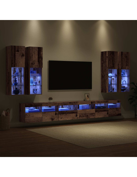 Set di Mobiletto da TV a Parete 7 pcs Legno vecchio