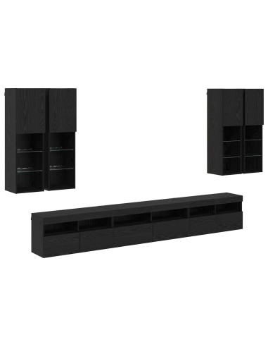 Set di Mobiletto da TV a Parete 7 pcs Rovere Nero