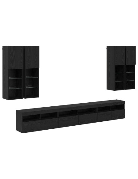 Set di Mobiletto da TV a Parete 7 pcs Rovere Nero