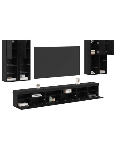 Set di Mobiletto da TV a Parete 7 pcs Rovere Nero