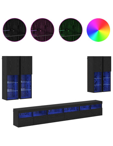 Set di Mobiletto da TV a Parete 7 pcs Rovere Nero