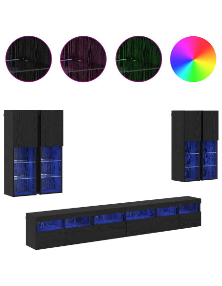 Set di Mobiletto da TV a Parete 7 pcs Rovere Nero