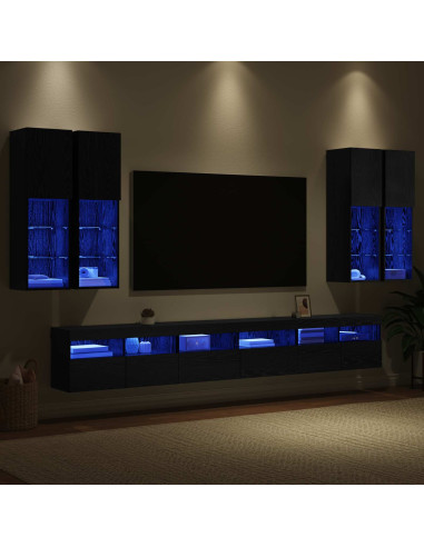 Set di Mobiletto da TV a Parete 7 pcs Rovere Nero