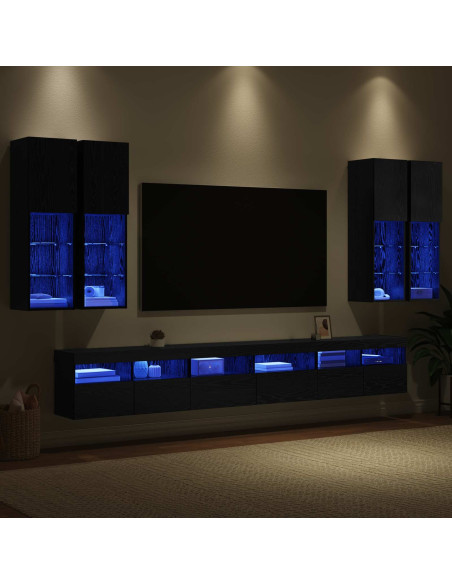 Set di Mobiletto da TV a Parete 7 pcs Rovere Nero