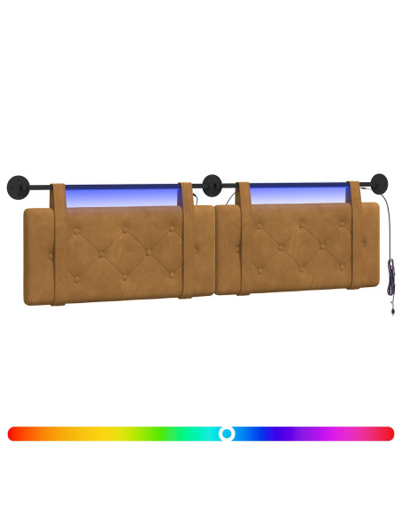 Testiera sospesa Con luce LED Marrone Velluto