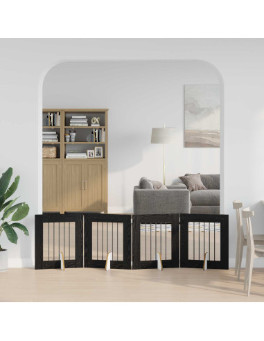 Cancello per cani con supporti 4 pcs Rovere Nero 60 x 60 cm