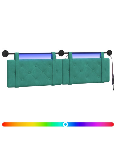 Testiera sospesa Con luce LED Turchese Velluto
