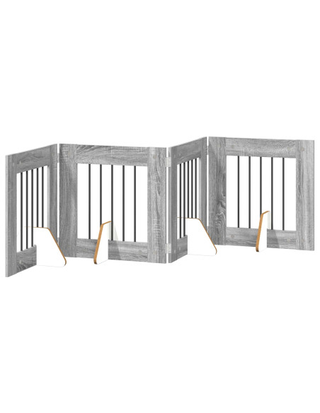 Cancello per cani con supporti 4 pcs Grigio Sonoma 60 x 60 cm