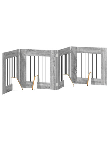 Cancello per cani con supporti 4 pcs Grigio Sonoma 60 x 60 cm