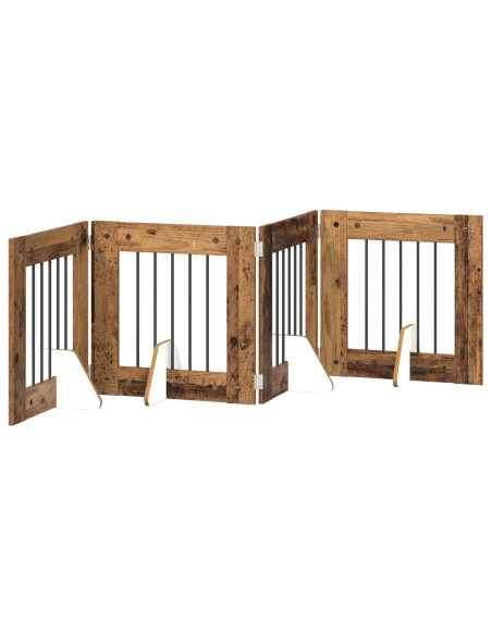 Cancello per cani con supporti 4 pcs Legno antico 60 x 60 cm