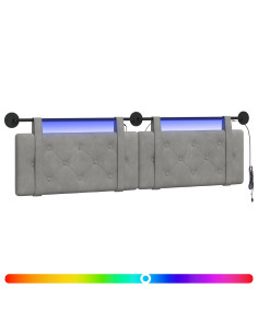 Testiera sospesa Con luce LED Grigio Chiaro Velluto 2