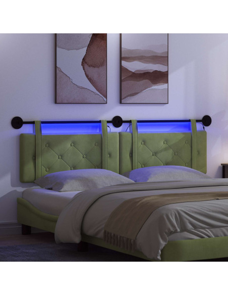 Testiera sospesa Con luce LED Verde chiaro Velluto