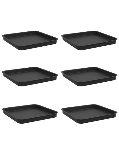 Vassoio Quadrato per Fiori 6 pcs Nero 21 x 21 x 2 cm Plastica