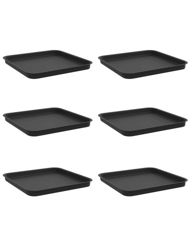 Vassoio Quadrato per Fiori 6 pcs Nero 32 x 32 x 2,5 cm Plastica
