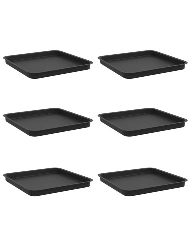 Vassoio Quadrato per Fiori 6 pcs Nero 36 x 36 x 2.5 cm Plastica