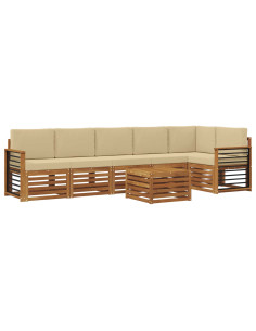Set divani 7 pcs Naturale e Beige Legno di Acacia Massello 2