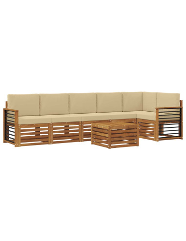 Set divani 7 pcs Naturale e Beige Legno di Acacia Massello