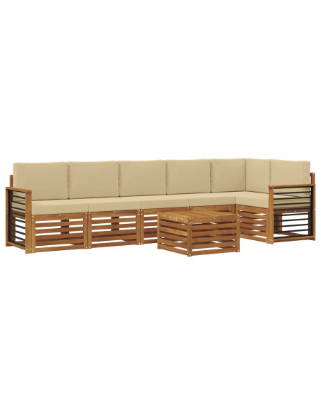 Set divani 7 pcs Naturale e Beige Legno di Acacia Massello