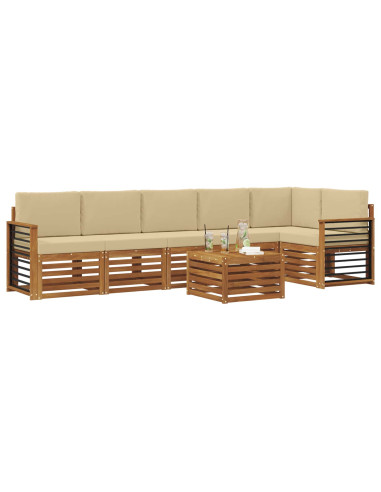Set divani 7 pcs Naturale e Beige Legno di Acacia Massello