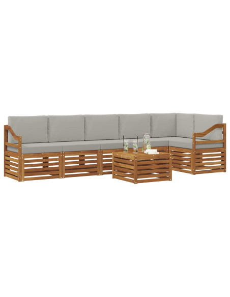 Set divani con cuscino 7 pcs Grigio Naturale e Chiaro