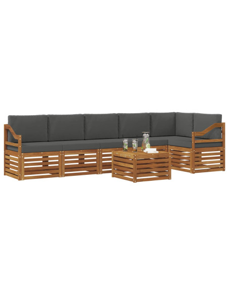 Set divani 7 pcs Naturale e Antracite Legno di Acacia Massello