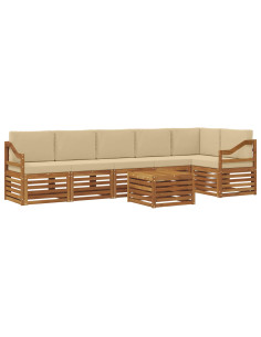 Set divani 7 pcs Naturale e Beige Legno di Acacia Massello 2