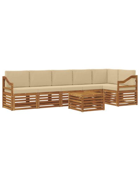 Set divani 7 pcs Naturale e Beige Legno di Acacia Massello