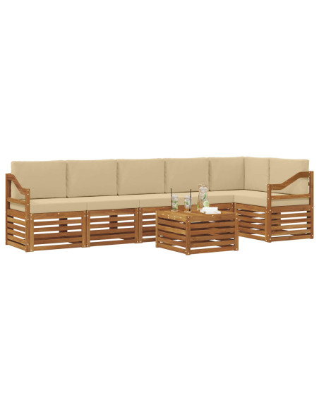 Set divani 7 pcs Naturale e Beige Legno di Acacia Massello